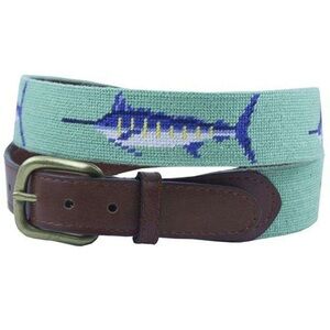 Smathers & Branson Bill Fish Needlepoint Belt in Mint | Size 34